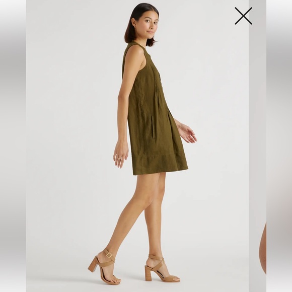 Quince 100% European Linen Sleeveless Swing Dress- Martini Olive-S - Picture 5 of 9